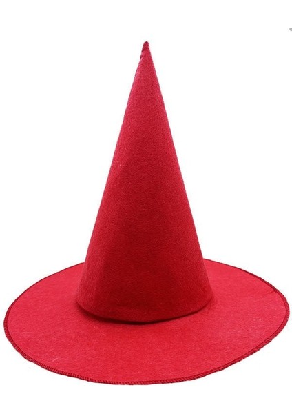 Kırmızı Renk Keçe Cadı Şapkası Yetişkin Çocuk Uyumlu 35 x 38 cm