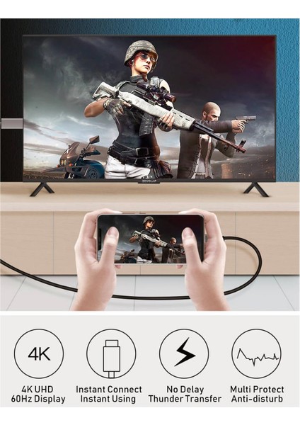 Onezero ZR-627 MT57 4K 60hz HDMI Çevirici I-Phone 15 ile Uyumlu Kablo Type-C Thunder-Bolts Altın Uçlu 2 Metre