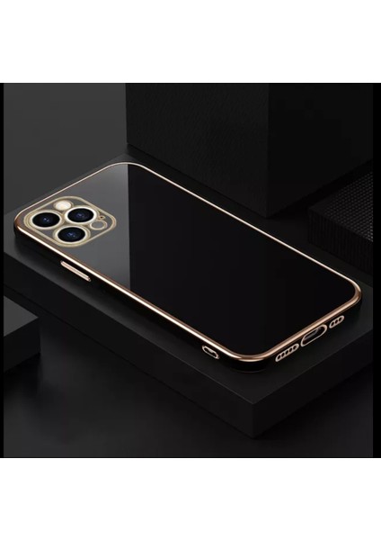 Cover Center iPhone 15 Pro Max Uyumlu Kılıf Parlak Gold Kenarlı Kamera Korumalı Silikon Kapak