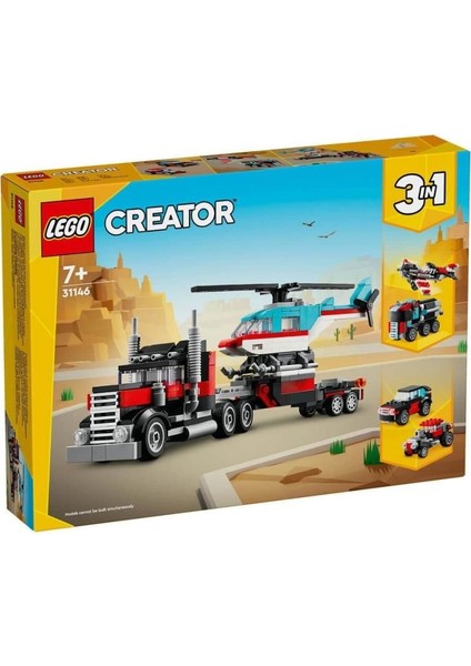31146 Lego® Creator 3 Ü1 Arada Helikopterli Açık Kasa Kamyon 270 Parça +7 Yaş