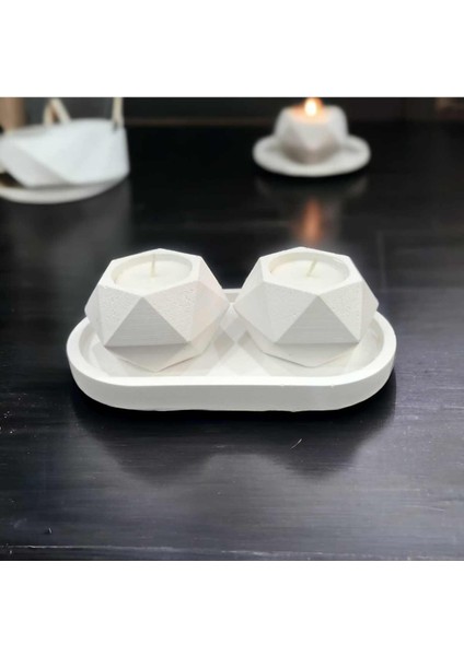 Dekoratif 2 Adet Geometrik Mumluk ve Yatay Stand