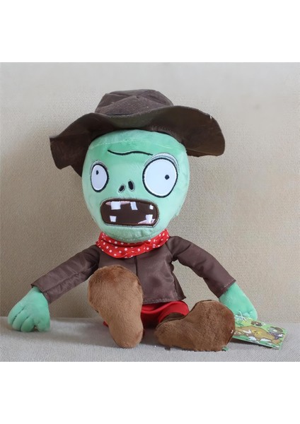 Ithal Kumaş Plants Vs. Zombies Pvz Serisi Sesli Karakter Figür Peluş Oyuncak Cowboy Zombie 28 Cm.