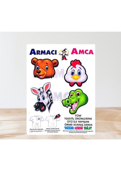 Ütü Ile Yapışan 4 Adet Örme Kumaş Arma Yırtık Kapatıcı Pratik Yama Tekstil Patch Sevimli Hayvan Kafalar Ayı Tavuk Zebra Timsah