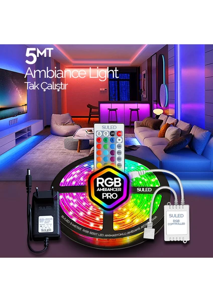 Şerit LED 5 Metre Animasyonlu Tak Çalıştır Kumandalı Trafolu Rgb Şerit Işık Ambiyans