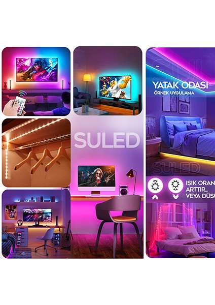 Şerit LED 5 Metre Animasyonlu Tak Çalıştır Kumandalı Trafolu Rgb Şerit Işık Ambiyans