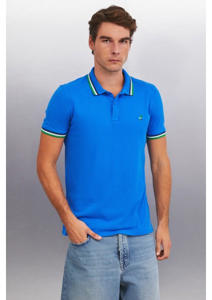 Xander Erkek Saks Mavi Polo Yaka T-Shirt