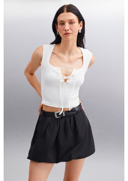 Paolina Kadın Crop Ekru Bluz