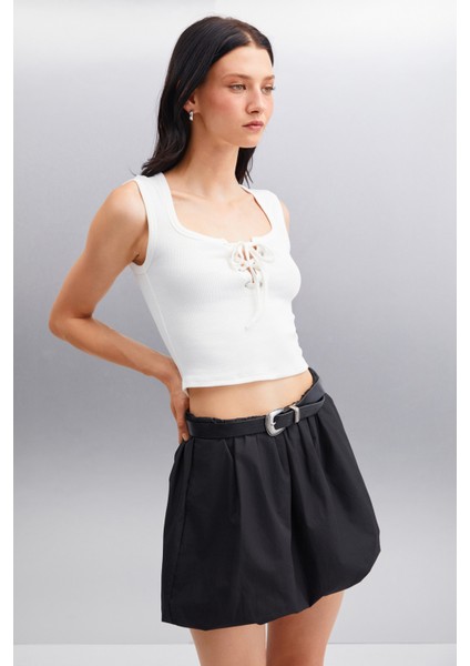 Paolina Kadın Crop Ekru Bluz