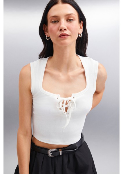 Paolina Kadın Crop Ekru Bluz