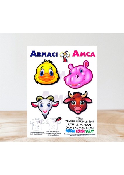 Ütü Ile Yapışan 4 Adet Örme Kumaş Arma Yırtık Kapatıcı Pratik Yama Tekstil Patch Sevimli Hayvan Kafalar Ördek Su Aygırı Keçi Inek