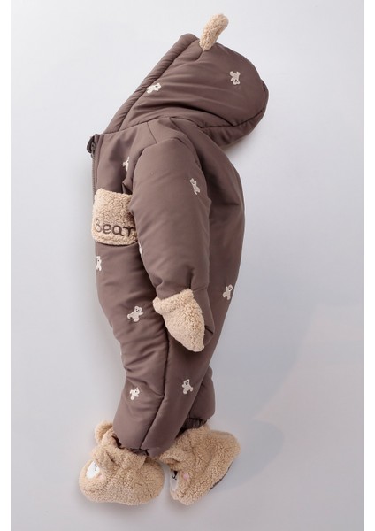 Yeni Trend Bebek Sevimli Ayı Figürlü Kışlık Kürklü Patik-Eldivenli Kapüşonlu Kozmonot-Astronot Tulum fiyatları