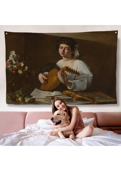 Caravaggio - Latva Çalan Kadın Duvar ÖRTÜSÜ-7143