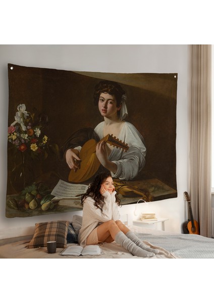 Caravaggio - Latva Çalan Kadın Duvar ÖRTÜSÜ-7143