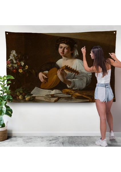 Caravaggio - Latva Çalan Kadın Duvar ÖRTÜSÜ-7143