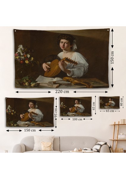 Caravaggio - Latva Çalan Kadın Duvar ÖRTÜSÜ-7143