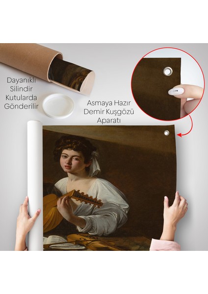 Caravaggio - Latva Çalan Kadın Duvar ÖRTÜSÜ-7143