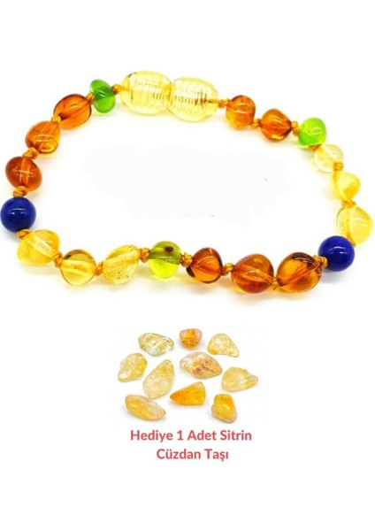 Kehribar ve Lapislazuli Doğaltaşlı Bebek Bileklik