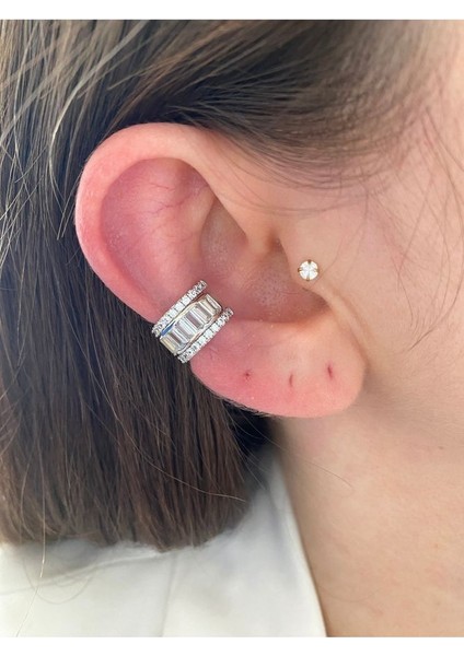 Pinery Jewels Baget Taşlı Altın Kaplama Kadın Earcuff Kıkırdak Küpe