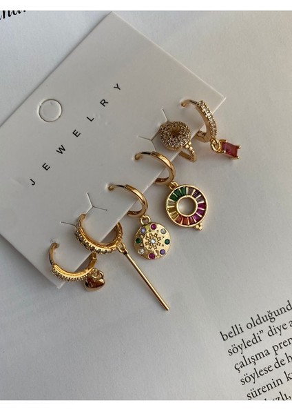 Çok Renkli 6'lı Altın Kaplama Kadın Küpe Seti modelleri