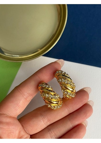 Pinery Jewels Zirkon Taşlı Halka Çelik Kararmaz Altın Kaplama Küpe Çifti