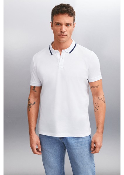 Rhodes Erkek Beyaz Polo Yaka T-Shirt