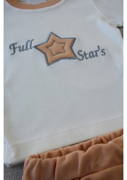 3-6 6-9 9-12 Ay Full Star Nakışlı Şapkalı Uzun Kollu Sweat 3lü Erkek Bebek Takımı