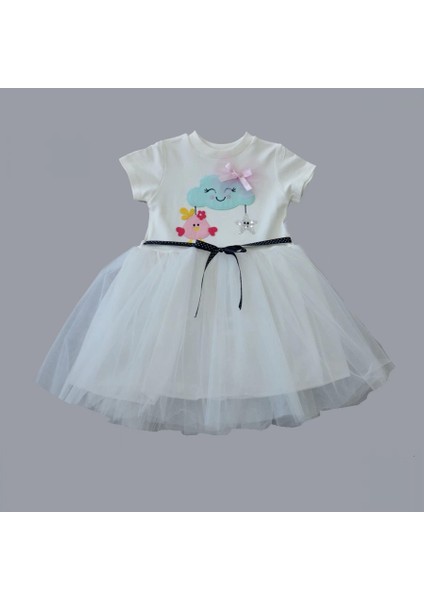1-2-3 Yaş Tül Tokalı Bulut Civciv ve Yıldız Nakışlı Kız Bebek Elbisesi fiyatları