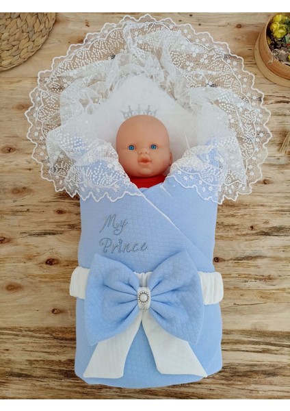 Bal Peteği My Prince Taç Nakışlı Inci Fiyonklu Dantel Duvaklı Delüks Kundak Bebek Battaniyesi fiyatları