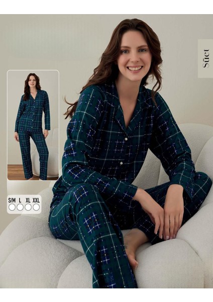 Kadın Süet Boydan Düğmeli Pijama Takımı 02005 - 1 Adet