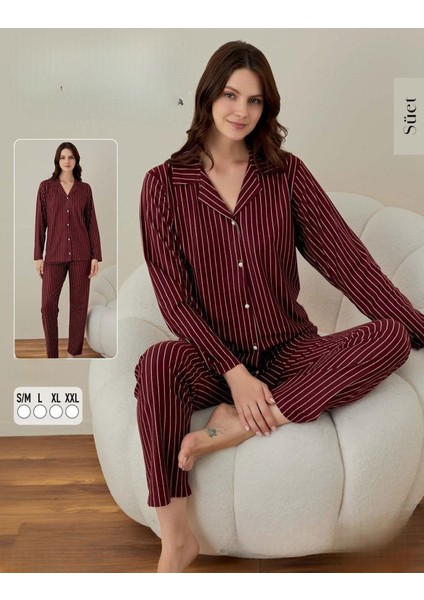 Kadın Süet Boydan Düğmeli Pijama Takımı 02002 - 1 Adet