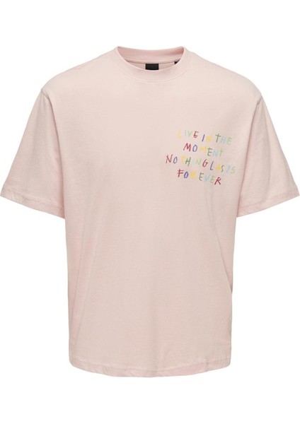 O Yaka Baskılı Açık Pembe Erkek T-Shirt Onsmanı Lıfe Rlx Hıdeout Ss Tee