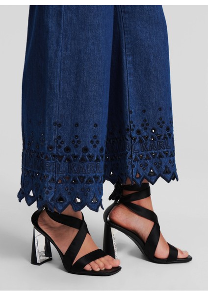 Yüksek Bel Düz Paça Normal Koyu Mavi Kadın Denim Pantolon 241W1102