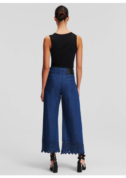 Yüksek Bel Düz Paça Normal Koyu Mavi Kadın Denim Pantolon 241W1102