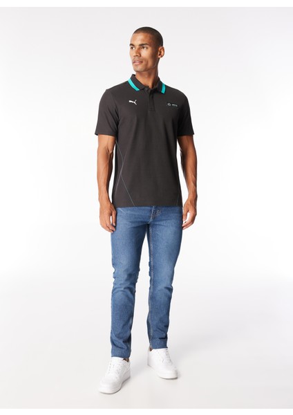 Düz Siyah Erkek Polo T-Shirt 62115301 Mapf1 Pique Polo