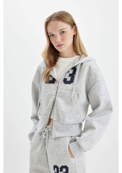 Coool Oversize Geniş Kalıp Kapüşonlu Sırt Baskılı Cepli Kalın Fermuarlı Sweatshirt D4922AX24AU