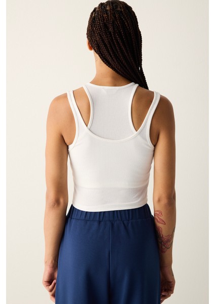 Beyaz Çift Katman Ribanalı Üst indirimleri