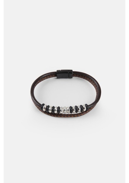 Mrhero Unisex Halat Ipli Metal Aksesuarlı El Yapımı Hakiki Deri Bileklik MH001 Koyu Kahverengi modelleri