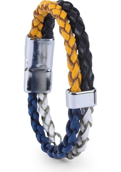 Mrhero Unisex Double Çift Örgü Hakiki Deri El Yapımı Bileklik MH037 Lacivert-Sarı modelleri