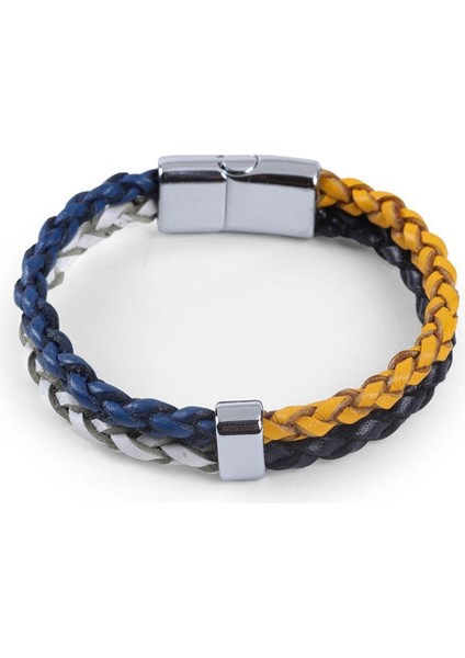 Mrhero Unisex Double Çift Örgü Hakiki Deri El Yapımı Bileklik MH037 Lacivert-Sarı fırsatları