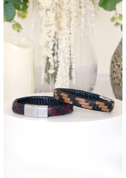 Mrhero Erkek Hasır Örgü Hakiki El Yapımı Deri Bileklik MH036 Bordo indirimleri