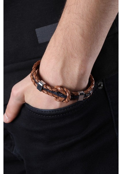 Mrhero Erkek Camadan Hakiki Deri Örgü El Yapımı Bileklik MH034 Taba Rengi fiyatları