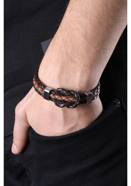 Mrhero Erkek Camadan Hakiki Deri Örgü El Yapımı Bileklik MH034 Kahverengi fiyatları