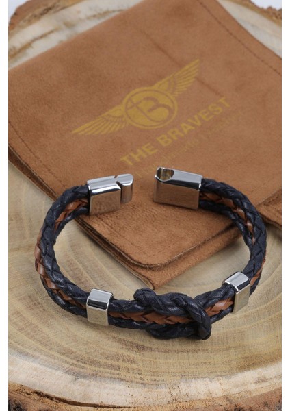 Mrhero Erkek Camadan Hakiki Deri Örgü El Yapımı Bileklik MH034 Lacivert