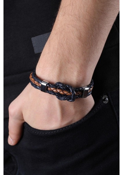 Mrhero Erkek Camadan Hakiki Deri Örgü El Yapımı Bileklik MH034 Lacivert fiyatları