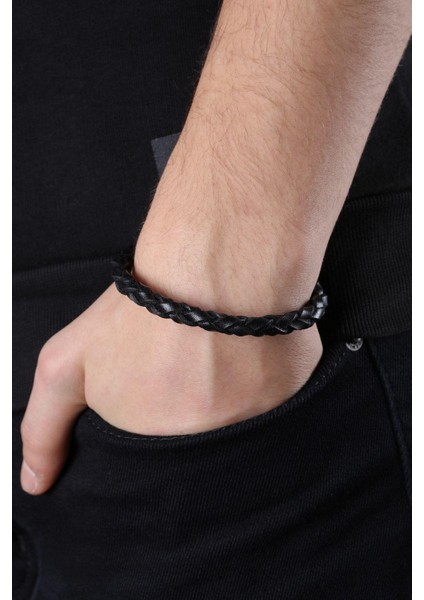 Mrhero Erkek Tek Örgü Hakiki Deri El Yapımı Deri Bileklik MH033 Siyah fiyatları