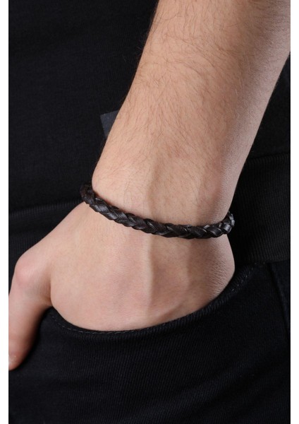 Mrhero Erkek Tek Örgü Hakiki Deri El Yapımı Deri Bileklik MH033 Kahverengi fiyatları