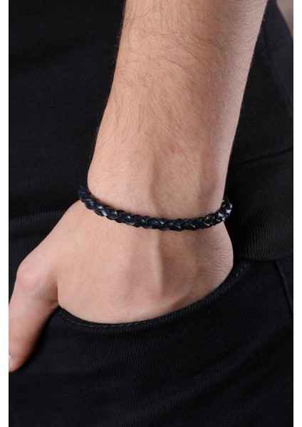 Mrhero Erkek Tek Örgü Hakiki Deri El Yapımı Deri Bileklik MH033 Lacivert fiyatları