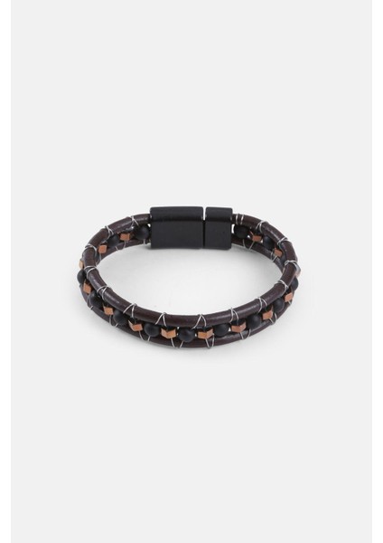 Mrhero Erkek Çelik Tel Sarma Doğal Taşlı Deri Sırım El Yapımı Hakiki Deri Bileklik MH032 Kahverengi indirimleri