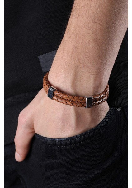 Mrhero Unisex Double Çift Örgü Hakiki Deri El Yapımı Deri Bileklik MH031 Taba Rengi fiyatları