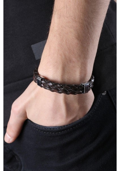 Mrhero Unisex Double Çift Örgü Hakiki Deri El Yapımı Deri Bileklik MH031 Kahverengi fiyatları